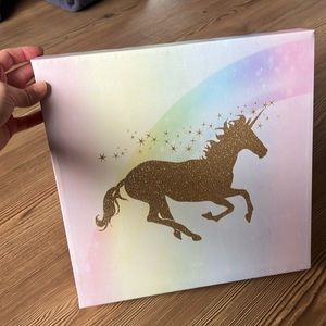 12 X 12 Rainbow Glitter unicorn Wall Hanging Canvas Girls Bedroom Decor Picture
